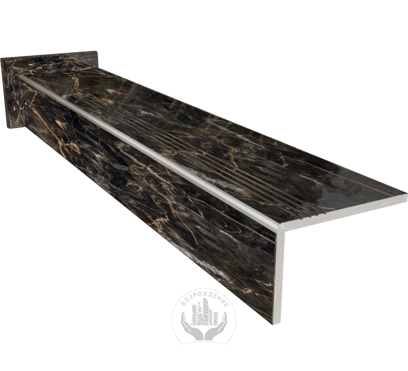 Ступень керамогранит Wind Natural Royal 120x30, черная, глянцевая  120x30 Глянцевый Черный