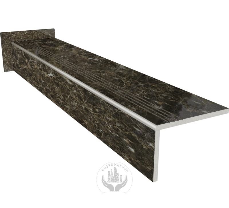 Ступень керамогранит Emperador Dark 120x30, черная, глянцевая  120x30 Глянцевый Черный