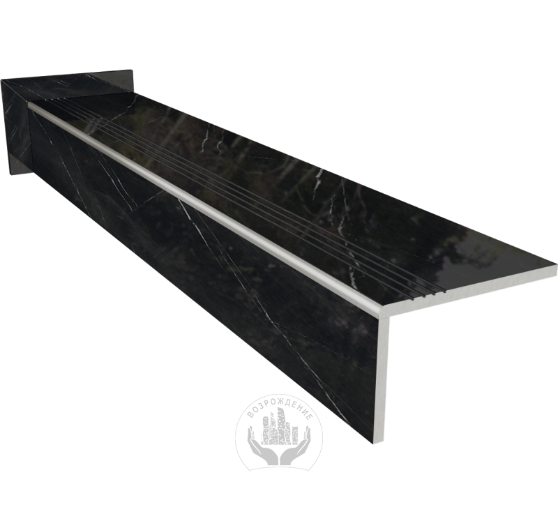 Ступень керамогранит Nero Marquinia 120x30, черная, глянцевая  120x30 Глянцевый Черный