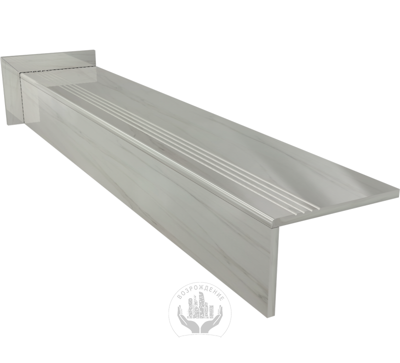 Ступень керамогранит Polo Carara 120x30, белая, глянцевая  120x30 Глянцевый Белый