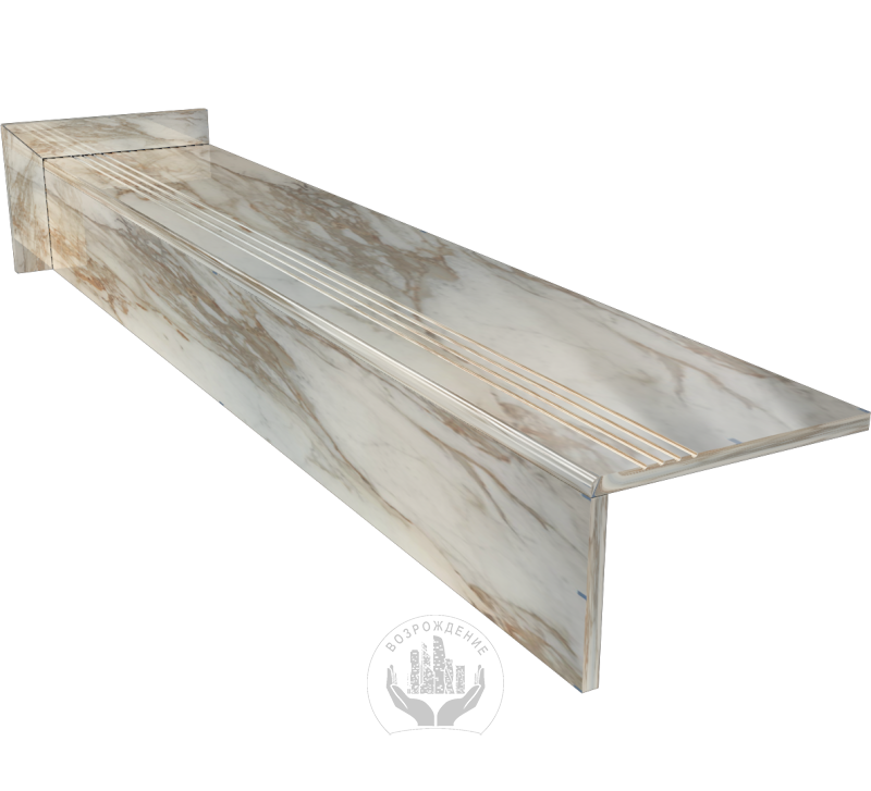 Ступень керамогранит Calacatta Oro 160x30, бежевая, глянцевая  160x30 Глянцевый Бежевый