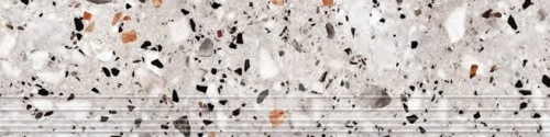 Ступень керамогранит Evia Terrazzo" 120х30х1,1 серая, глазурованная матовая NEW NR0371 120x30 Глазурованная Матовая Серый