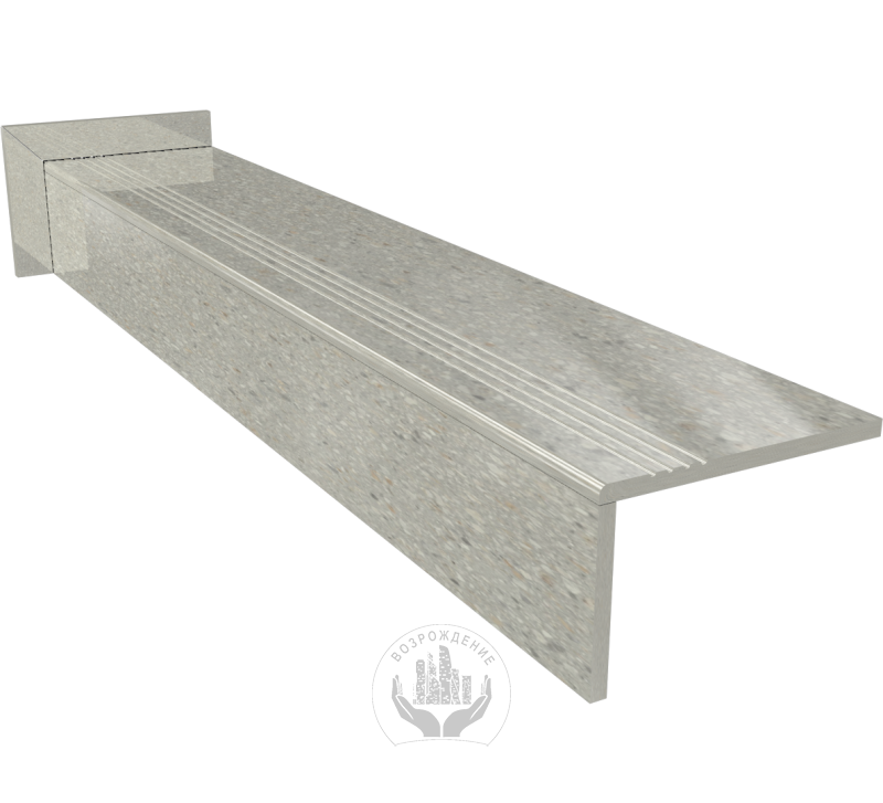 Ступень керамогранит Aglomerat 120x30, светло-серая, матовая  120x30 Матовый Глазурованный  Ректифицированный Светло-серый